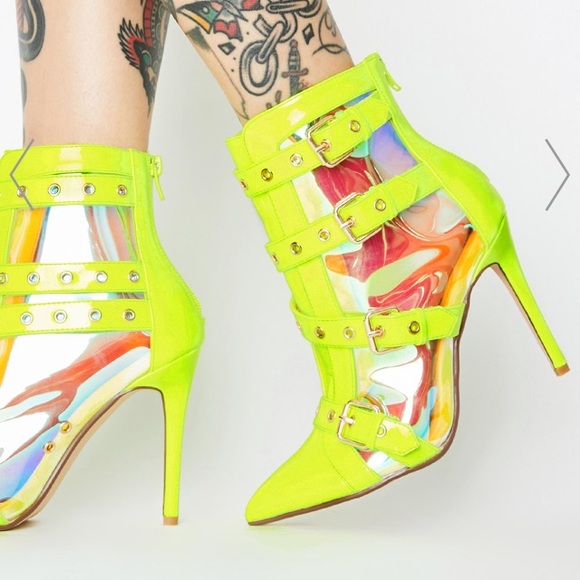 Privileged by Lemon Drop Holographic Ankle Boots Heels Booties BNIB - Picture 1 of 10